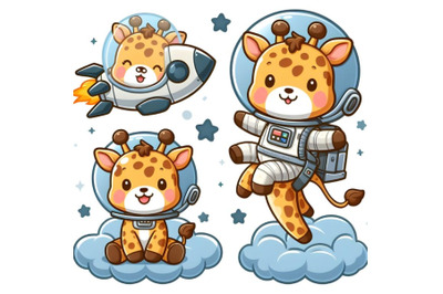 Cute baby animal giraffe astronaut