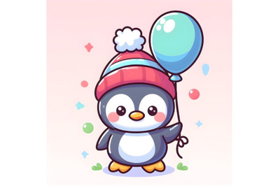 Cartoon Penguin Girl with a balloon