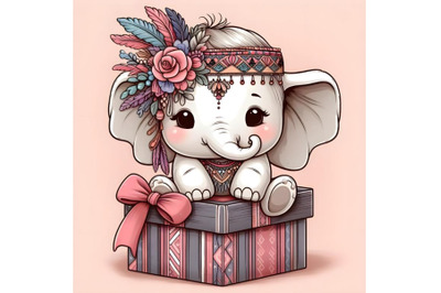 baby elephant in a gift box