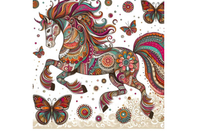 Colorful illustration with patterned rear horse