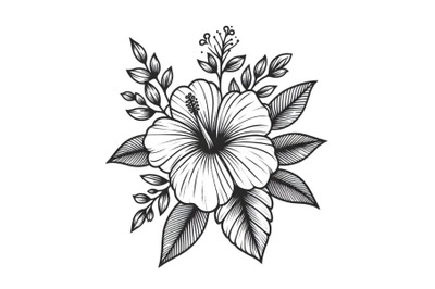 Hibiscus flower simple line drawing