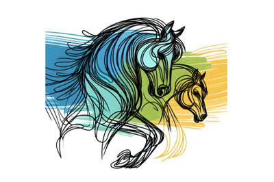 Line art brush stroke horse