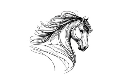 Line art brush stroke horse with isolated background