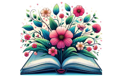 Open book with flower blooming