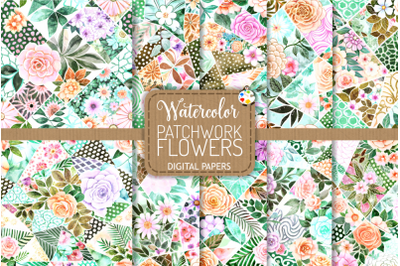 Patchwork Flowers Set 2 - Watercolor Quilt Collage Papers