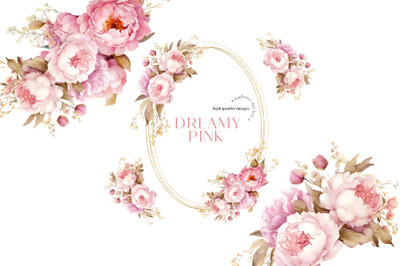 Dreamy Pink Flowers Clipart, Pink Blush Clipart
