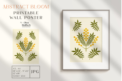 春天的黄色花朵可印刷海报。花墙艺术JPG设计