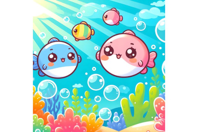 Cute adorable cartoon fish