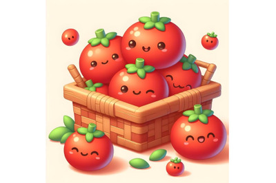 3D tomatoes stack in a basket