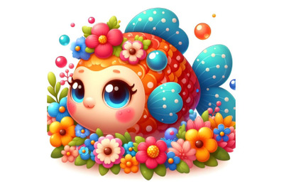 3D cute adorable floral decorated fish