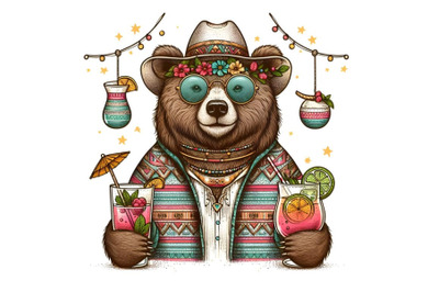 Bear with cocktail in glasses