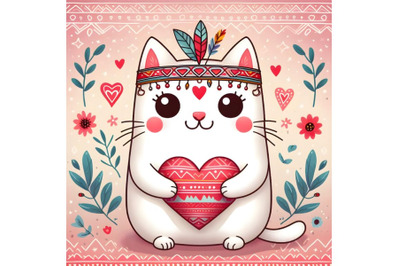 Cute cat with red heart.Cat in love