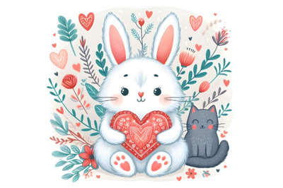 Cute bunny with red heart