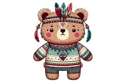 Cute Cartoon tribal Teddy Bear with feathers