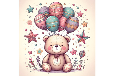 Cute Teddy bear with the colorful balloons