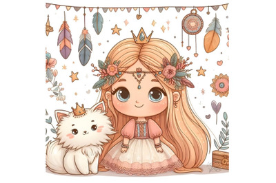 Cute small princess with cat