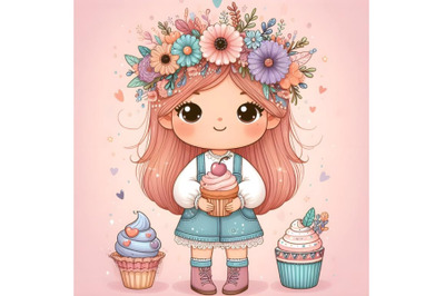 Cute small girl with cupcake