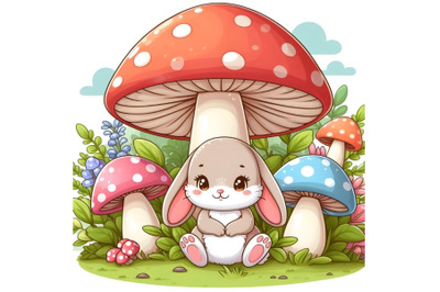 cute Rabbit under the Mushroom