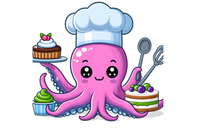 Cute Octopus chef cartoon