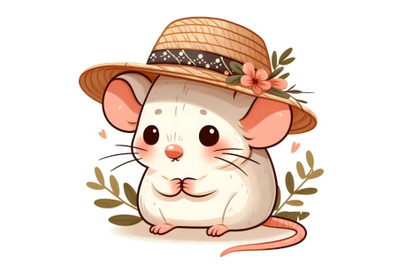 Cute mouse in panama hat