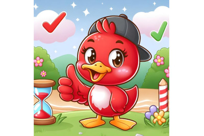 Cute baby red duck cartoon thumb up