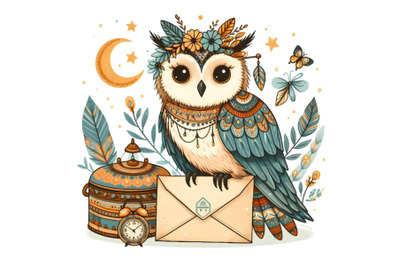 beautiful owl with envelope