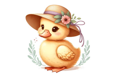 Cute baby duck in panama hat