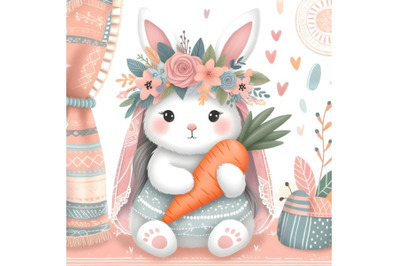 cute Easter bunny holding carrot