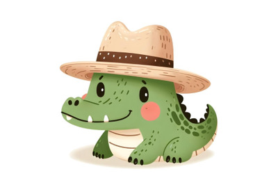 Cute crocodile in panama hat