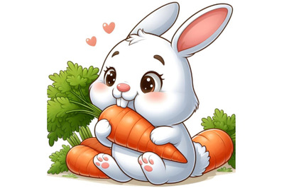 White Rabbit eating carrot