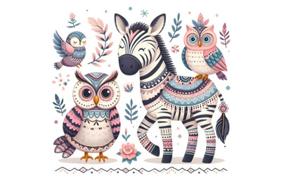 Two cute zebras and owls