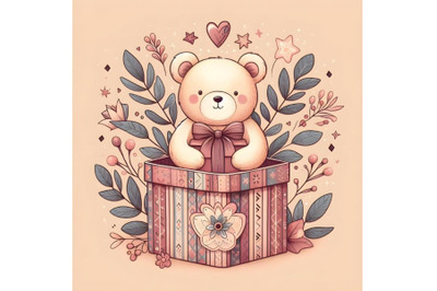 Teddy bear in the gift box