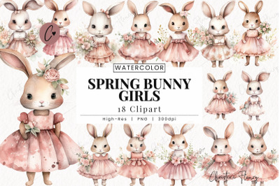 Spring Bunny Girls Clipart
