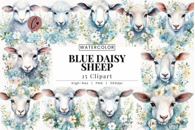 Blue Daisy Sheep Clipart