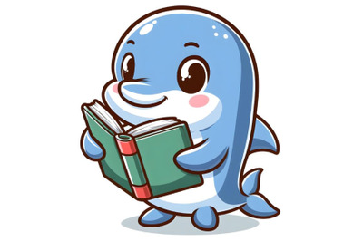 Standing little Dolphin holding book