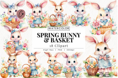 Spring Bunnies &amp;amp; Baskets Clipart