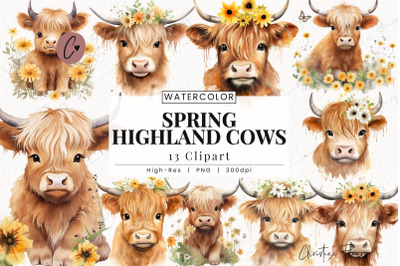 Spring Highland Cow Clipart