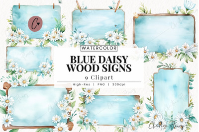 Blue Daisy Wood Signs Clipart