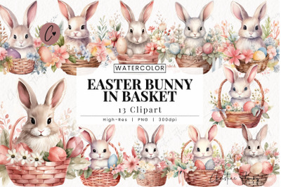 Easter Bunnies in Baskets Clipart
