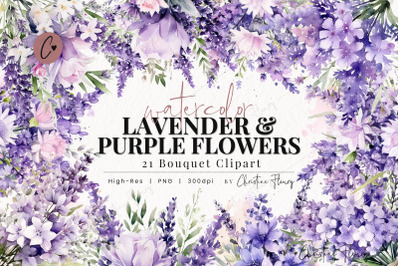 Watercolor Lavender &amp; Purple Flowers PNG