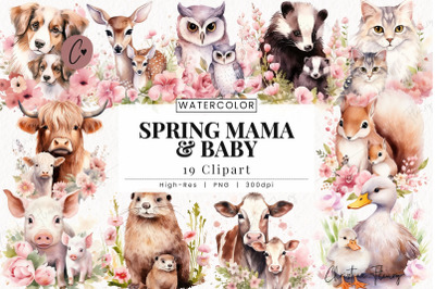 Watercolor Spring Mama and Baby Clipart