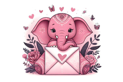 Pink elephant with envelope