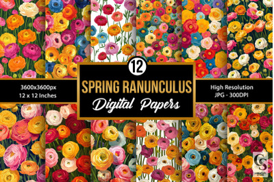 Spring Ranunculus Flowers Digital Papers