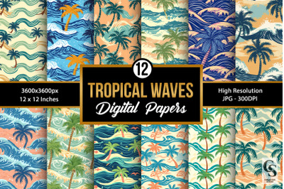 Tropical Ocean Waves Seamless Patterns