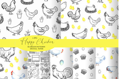 Happy Chicken Seamless patterns