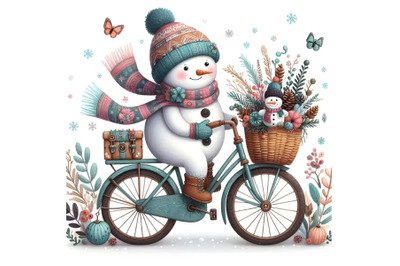 Little snowman riding cycle