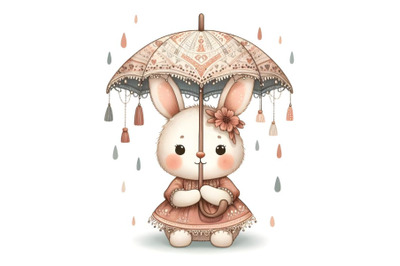 Little Cute teddy bunny with umbrella