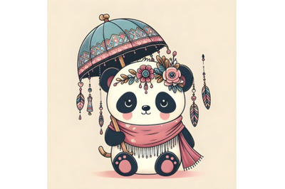 Little Cute Panda with umbrella