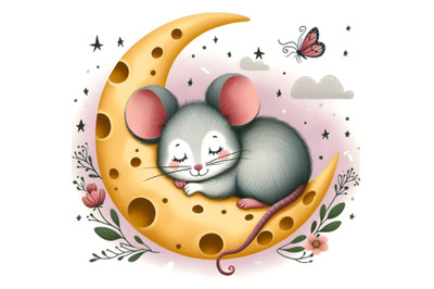 little beautiful mouse is dreaming about cheese