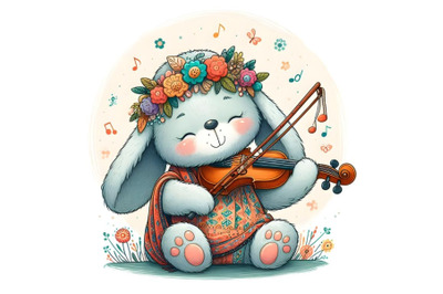 funny cartoon teddy bunny playing violin